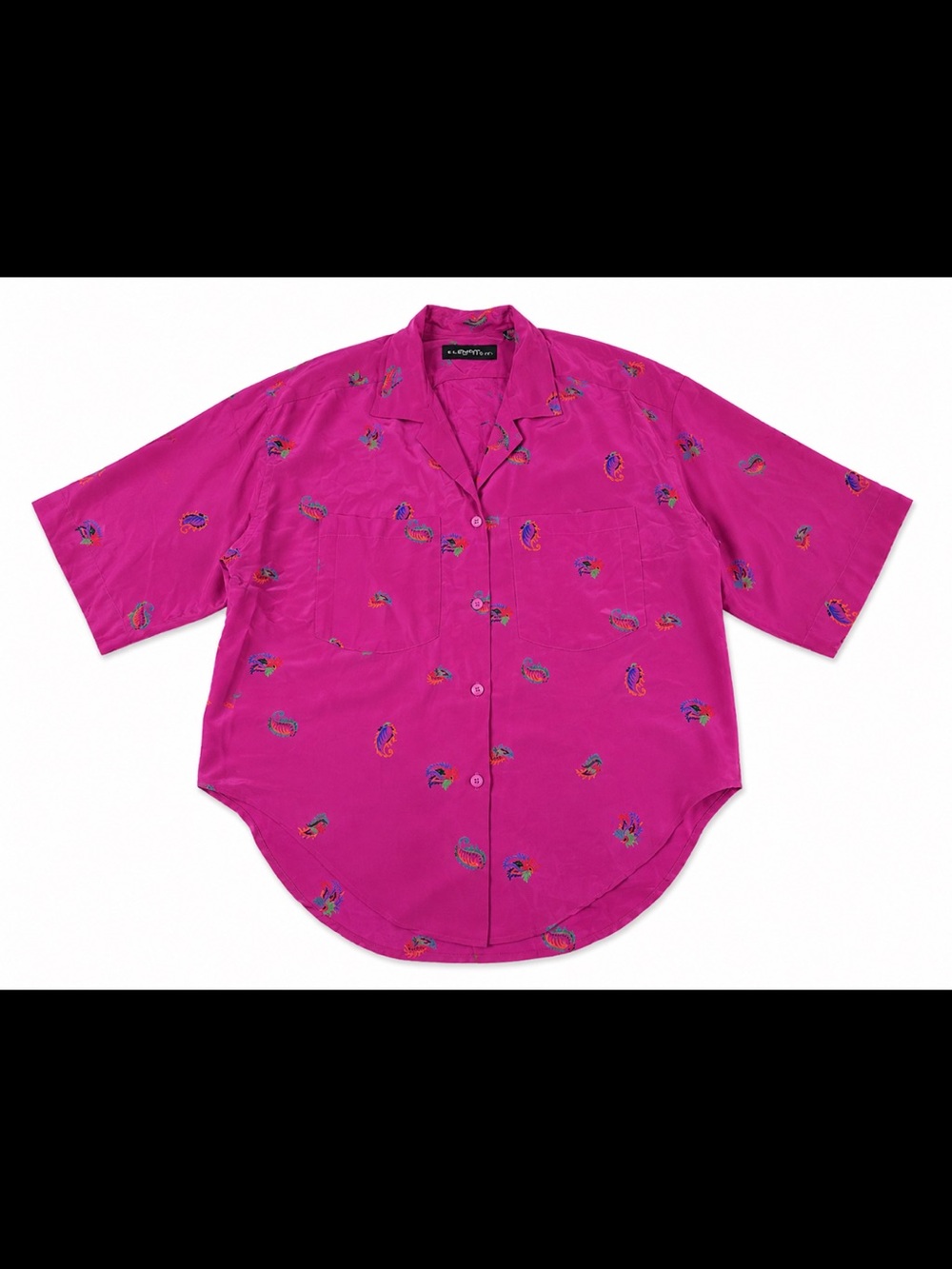 Vintage Ellen Tracy Silk Magenta Short-Sleeve Blouse with Subtle paisley print - Picture 3 of 10
